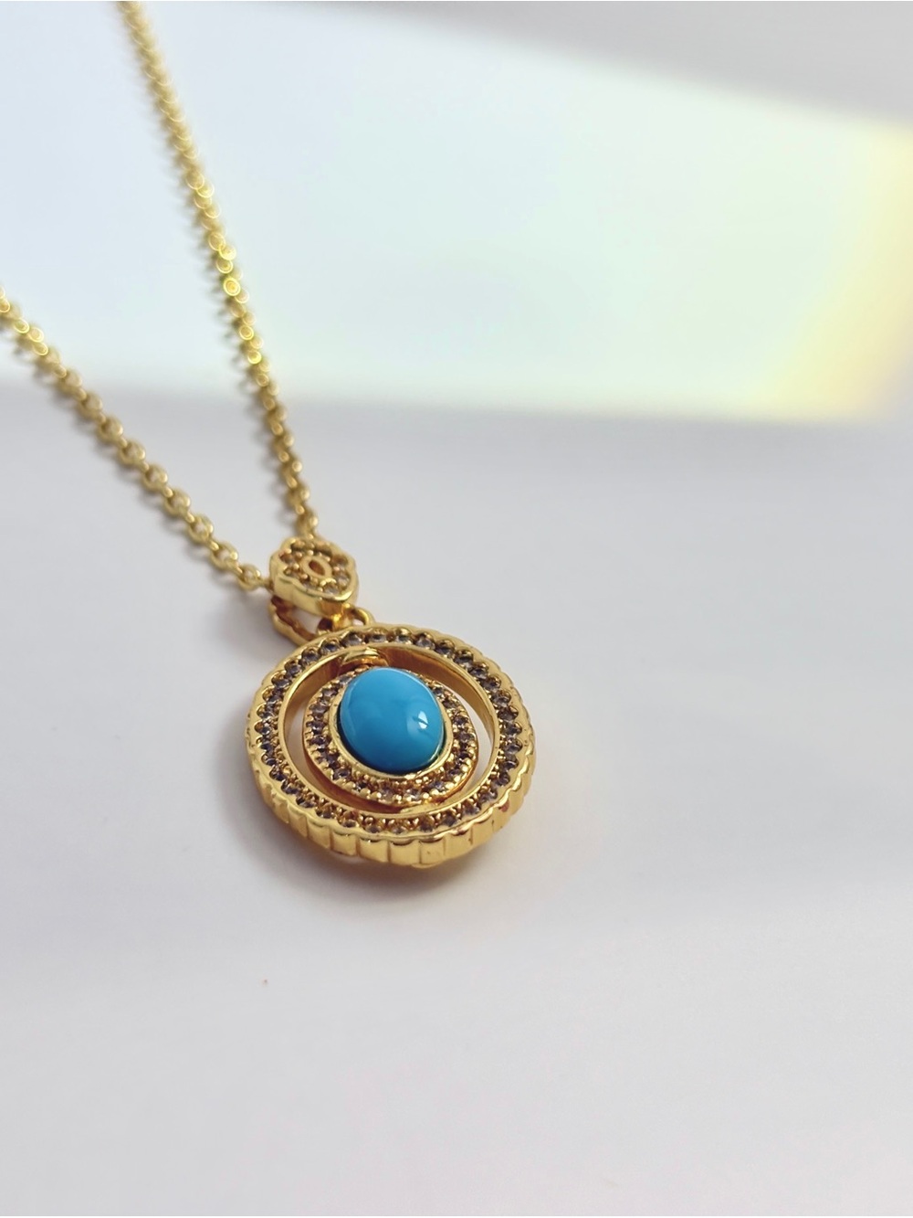 Gold-Plated Pendant Necklace with Turquoise Cabochon
